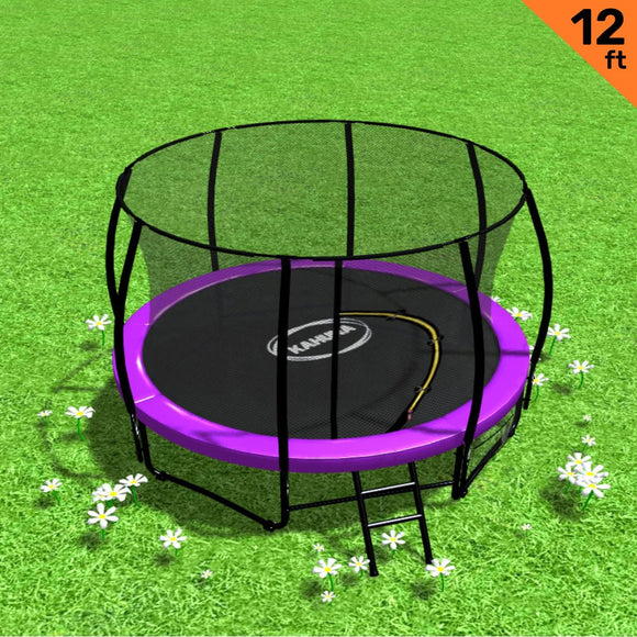 NNEDSZ 12ft Trampoline Free Ladder Spring Mat Net Safety Pad Cover Round Enclosure - Purple