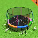 NNEDSZ 12ft Trampoline Free Ladder Spring Mat Net Safety Pad Cover Round Enclosure - Rainbow