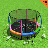 NNEDSZ 14ft Trampoline Free Ladder Spring Mat Net Safety Pad Cover Round Enclosure - Rainbow