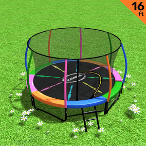 NNEDSZ 16ft Trampoline Free Ladder Spring Mat Net Safety Pad Cover Round Enclosure - Rainbow
