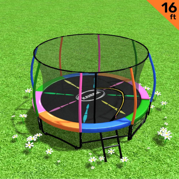 NNEDSZ 16ft Trampoline Free Ladder Spring Mat Net Safety Pad Cover Round Enclosure - Rainbow