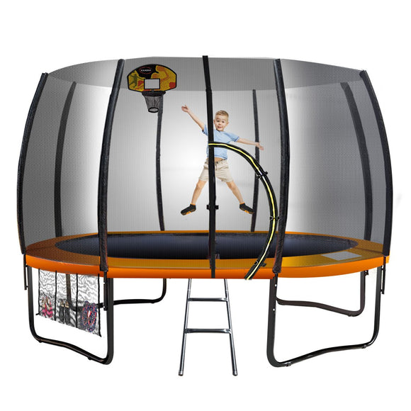 NNEDSZ 10ft Trampoline Twister Springless Safety Net Pad Mat with Basketball Set Orange