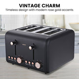NNEDSZ Pronti 4 Slice Toaster Rose Trim Collection - Black