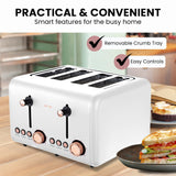 NNEDSZ Pronti 4 Slice Toaster Rose Trim Collection - White