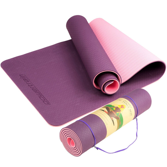 NNEDSZ Eco-friendly Dual Layer 8mm Yoga Mat | Purple | Non-slip Surface And Carry Strap For Ultimate Comfort And Portability