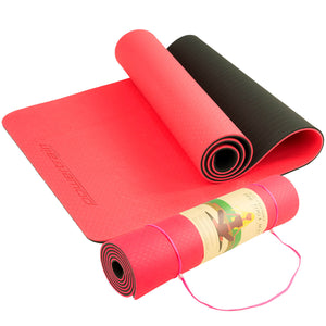 NNEDSZ Eco-friendly Dual Layer 8mm Yoga Mat | Red Blush | Non-slip Surface And Carry Strap For Ultimate Comfort And Portability