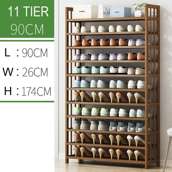 NNEDSZ 11 Tier Tower Bamboo Wooden Shoe Rack Corner Shelf Stand Storage Organizer