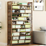 NNEDSZ 11 Tier Tower Bamboo Wooden Shoe Rack Corner Shelf Stand Storage Organizer