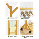 NNEDSZ Portable Coat Stand Rack Rail Clothes Hat Garment Hanger Hook with Shelf Bamboo 9 Hook without Rack Rail Natural Finished
