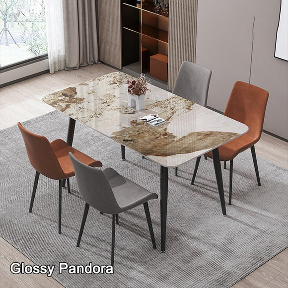 NNEDSZ 120x60cm Glossy Pandora Minimalist Slate Kitchen Dining Table Marble Lunch Dinner Table Solid Metal Legs