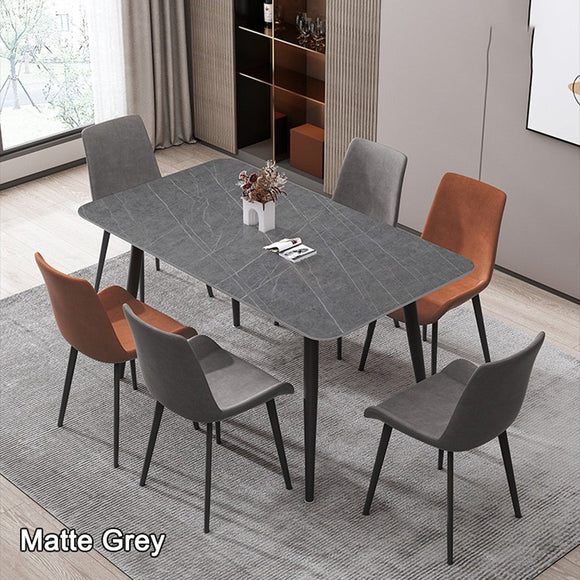 NNEDSZ 120x60cm Matte Grey Minimalist Slate Kitchen Dining Table Marble Lunch Dinner Table Solid Metal Legs
