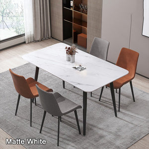NNEDSZ 120x60cm Matte White Minimalist Slate Kitchen Dining Table Marble Lunch Dinner Table Solid Metal Legs