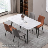 NNEDSZ 120x60cm Matte White Minimalist Slate Kitchen Dining Table Marble Lunch Dinner Table Solid Metal Legs