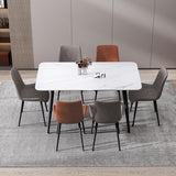 NNEDSZ 120x60cm Matte White Minimalist Slate Kitchen Dining Table Marble Lunch Dinner Table Solid Metal Legs