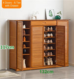 NNEDSZ 4 Doors 6 Tier with Drawer Bamboo Large Capacity Storage Hallway Shelf Shoe Rack Cabinet
