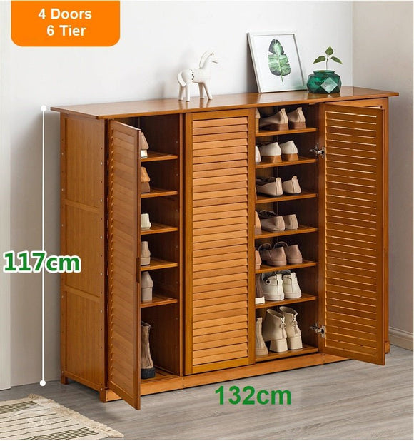 NNEDSZ 4 Doors 6 Tier without Drawer Tier Bamboo Large Capacity Storage Hallway Shelf Shoe Rack Cabinet