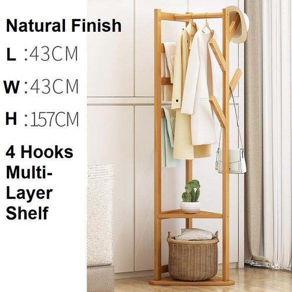 NNEDSZ Bamboo Clothes Coat Rack Garment Stand Shelf Tree Hanger Bag Hat Hook Holder Natural
