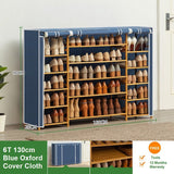 NNEDSZ Blue Cover Six Tier Oxford Cloth Covered Tower Bamboo Wooden Shoe Rack Boot Shelf Stand Storage Organizer
