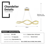 BAMDECOR 1.2m C3601W Wave Crystal Pendant Chandelier Decorative Lighting Lampshade (Brass Gold)