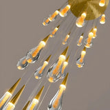 BAMDECOR LT12 18-Heads Solid Crystal Rain drop Chandelier High Ceiling Foyers Entrance Chandeliers Staircase Long Pendant Light (Gold)