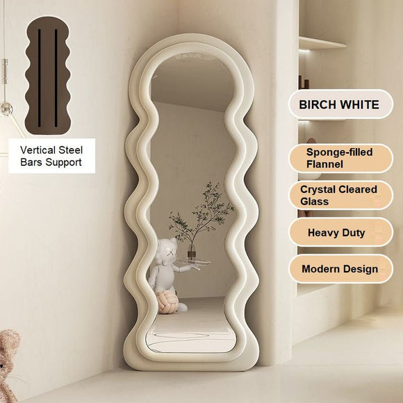 NNEDSZ 1.7m Elegance Curvy Floor Mirror Wavy Full Lenght Curvy Squiggle Full Body Irregular Asymmetrical Floor Home Decor Birch White