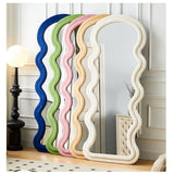 NNEDSZ 1.7m Elegance Curvy Floor Mirror Wavy Full Lenght Curvy Squiggle Full Body Irregular Asymmetrical Floor Home Decor Pink
