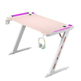 NNEDSZ 140cm RGB Gaming Desk Home Office Carbon Fiber Led Lights Game Racer Computer PC Table Z-Shaped Pink