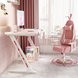 NNEDSZ 140cm RGB Gaming Desk Home Office Carbon Fiber Led Lights Game Racer Computer PC Table Z-Shaped Pink