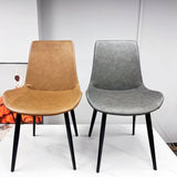 NNEDSZ Minimal List Dining Chairs PU Retro Chair Cafe Kitchen Modern Metal Legs x 2 Brown