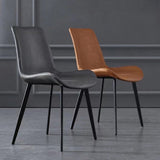 NNEDSZ Minimal List Dining Chairs PU Retro Chair Cafe Kitchen Modern Metal Legs x 2 Brown