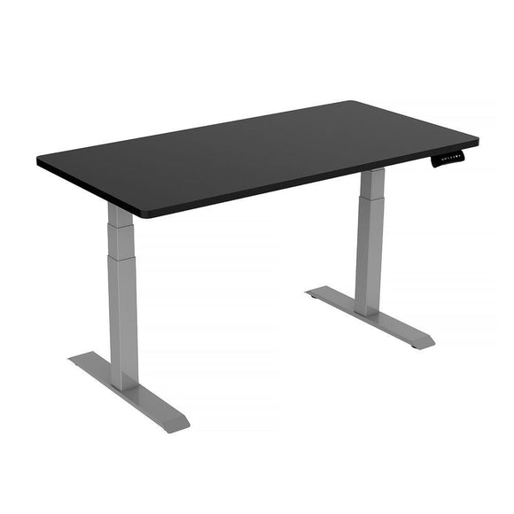 NNEDSZ 140cm Standing Desk Height Adjustable Sit Stand Motorised Grey Dual Motors Frame Black Top