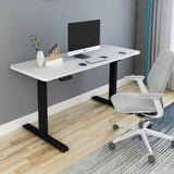 NNEDSZ 140cm Standing Desk Height Adjustable Sit Stand Motorised Grey Dual Motors Frame Black Top