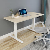 NNEDSZ 140cm Standing Desk Height Adjustable Sit Stand Motorised Grey Dual Motors Frame Maple Top