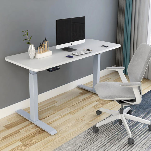NNEDSZ 140cm Standing Desk Height Adjustable Sit Stand Motorised Grey Dual Motors Frame White Top
