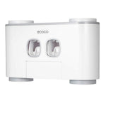 NNEDSZ Ecoco Wall-Mounted Toothbrush Holder with 2 Toothpaste Dispensers 4 Cups and 5 Toothbrush Slots Toiletries Bathroom Storage Rack (Grey)