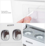 NNEDSZ Ecoco Wall-Mounted Toothbrush Holder with 2 Toothpaste Dispensers 4 Cups and 5 Toothbrush Slots Toiletries Bathroom Storage Rack (Grey)