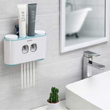 NNEDSZ Ecoco Wall-Mounted Toothbrush Holder with 2 Toothpaste Dispensers 4 Cups and 5 Toothbrush Slots Toiletries Bathroom Storage Rack (Grey)