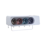 NNEDSZ Ecoco Wall-Mounted Toothbrush Holder with 4 Cups and 4 Toothbrush Slots Toiletries Bathroom Storage Rack Grey