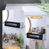 NNEDSZ Ecoco Wall-Mounted Toothbrush Holder with 4 Cups and 4 Toothbrush Slots Toiletries Bathroom Storage Rack Grey