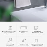 NNEDSZ Ecoco Wall-Mounted Toothbrush Holder with 4 Cups and 4 Toothbrush Slots Toiletries Bathroom Storage Rack Grey