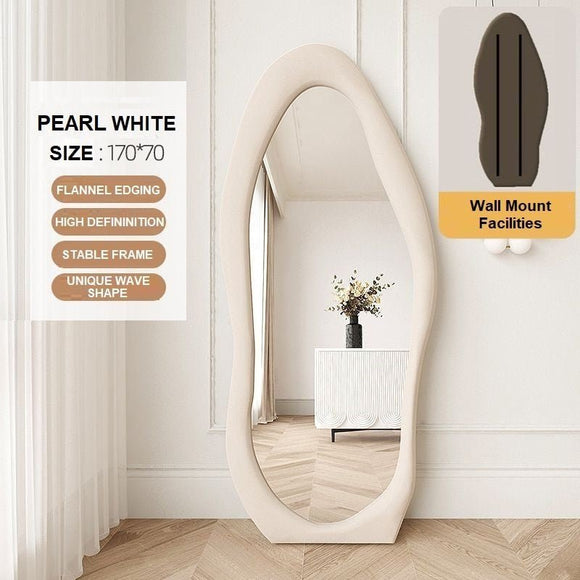 NNEDSZ 1.7m Standing Maiden Mirror Full Length Aesthetic Full Size Floor Mirror Bedroom Creative Modern Deco Pearl White