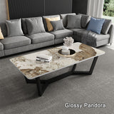 NNEDSZ 120x60cm Glossy Pandora Minimalist Slate Coffee Table Marble Tea Table Living Room Rectangle Cocktail Side Table Solid Metal Legs