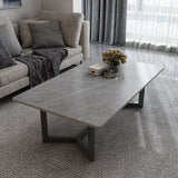 NNEDSZ 120x60cm Glossy White Minimalist Slate Coffee Table Marble Tea Table Living Room Rectangle Cocktail Side Table Solid Metal Legs