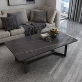 NNEDSZ 120x60cm Glossy White Minimalist Slate Coffee Table Marble Tea Table Living Room Rectangle Cocktail Side Table Solid Metal Legs