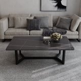 NNEDSZ 120x60cm Glossy White Minimalist Slate Coffee Table Marble Tea Table Living Room Rectangle Cocktail Side Table Solid Metal Legs