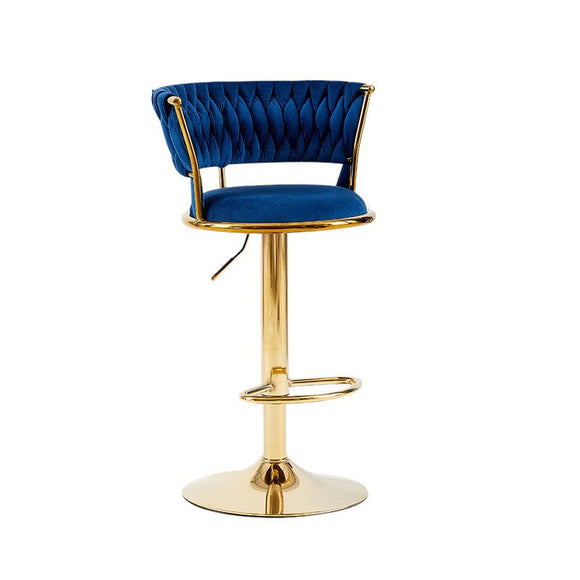 NNEDSZ 2x Height Adjustable Swivel Bar Stool Velvet Golden Base Barstools Chairs Padded Seat- Blue