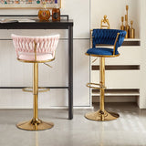 NNEDSZ 2x Height Adjustable Swivel Bar Stool Velvet Golden Base Barstools Chairs Padded Seat- Blue