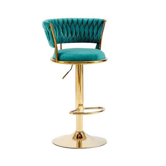 NNEDSZ 2x Height Adjustable Swivel Bar Stool Velvet Golden Base Barstools Chairs Padded Seat- Green