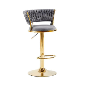 NNEDSZ 2x Height Adjustable Swivel Bar Stool Velvet Golden Base Barstools Chairs Padded Seat- Grey