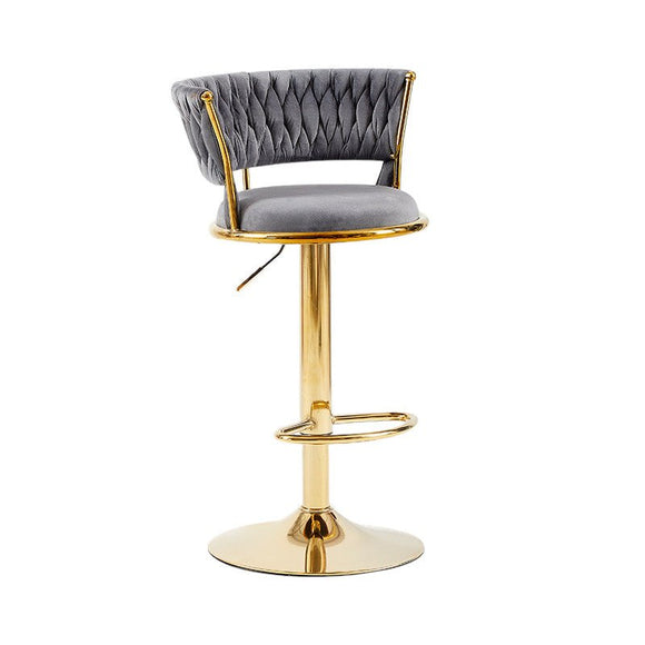 NNEDSZ 2x Height Adjustable Swivel Bar Stool Velvet Golden Base Barstools Chairs Padded Seat- Grey
